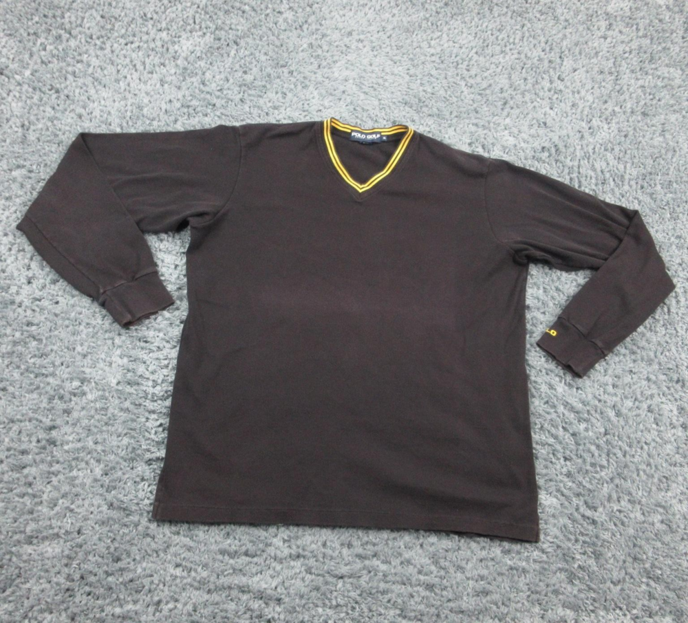 Polo Golf Ralph Lauren Sweater Mens XL V Neck Long Sleeve Yellow Trim Pullover